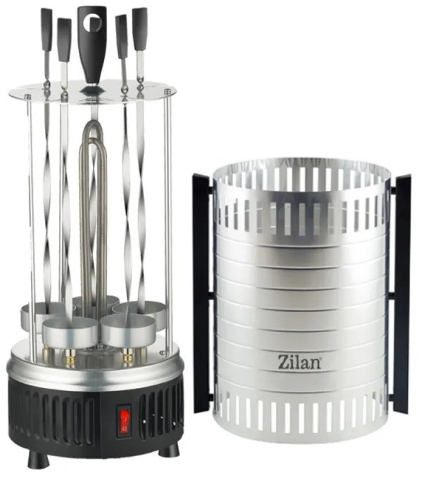 Gratar vertical pentru frigarui Zilan ZLN5565, 900W, 5 frigarui, Incalzitor ceramic, Inox/Negru