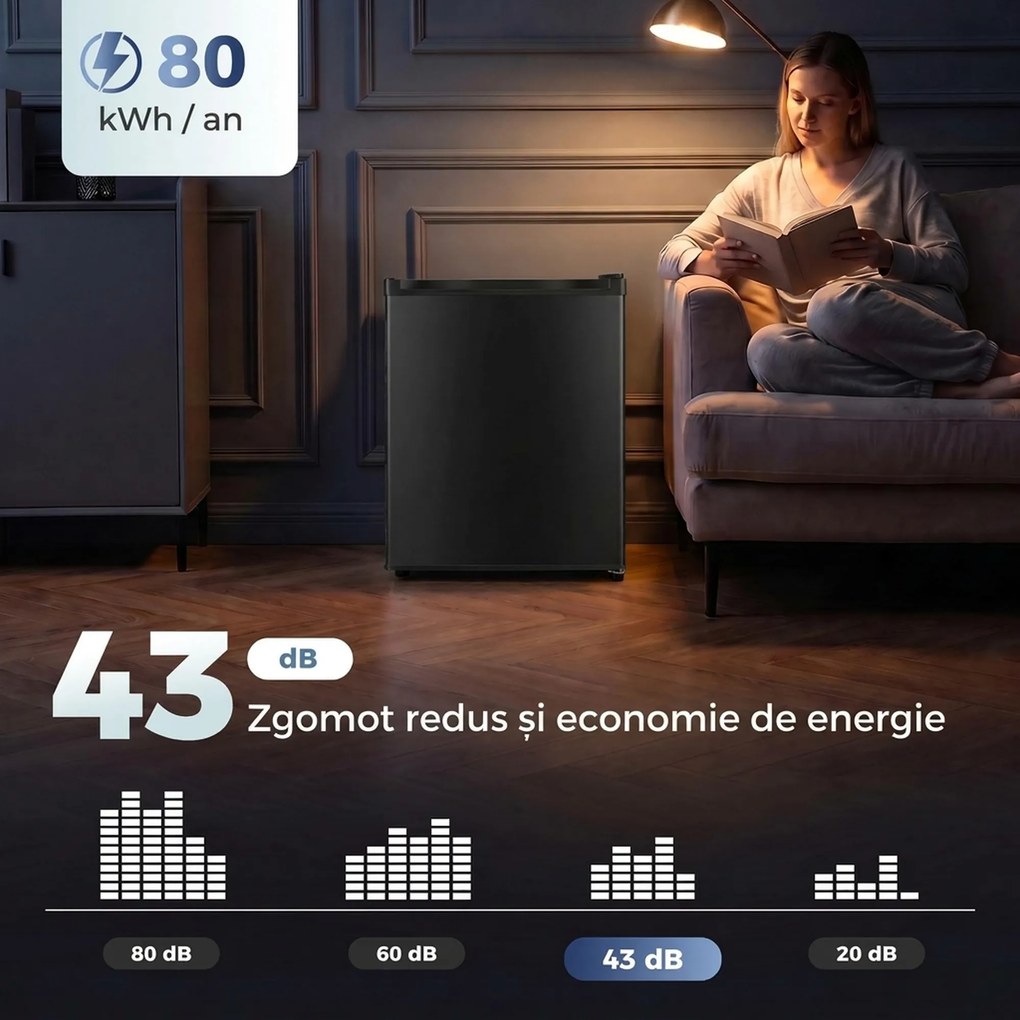 HOMCOM Frigider mic 72,5 L cu congelator, termostat reglabil, ușă reversibilă, 43 dB, negru | Aosom Romania