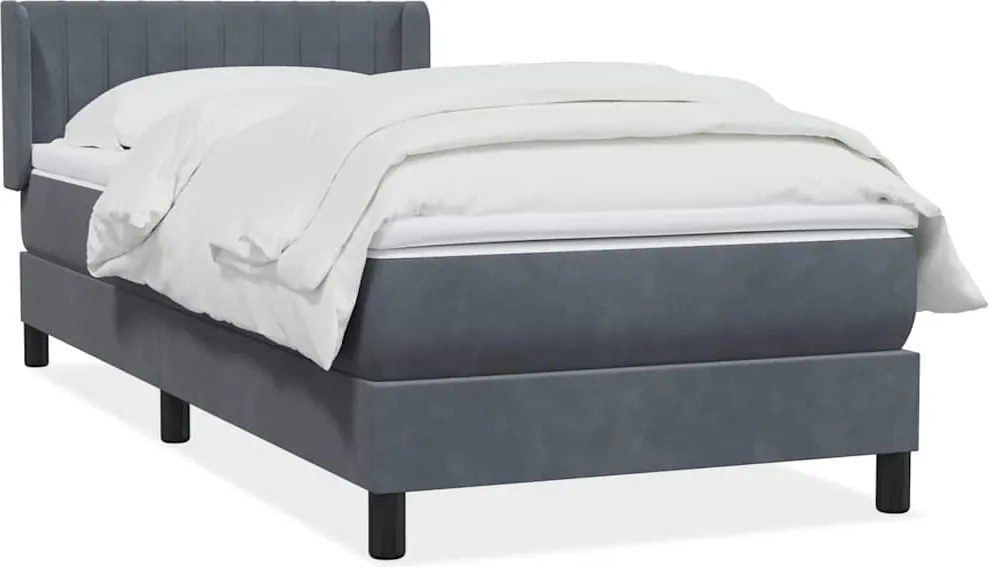 vidaXL Pat box spring cu saltea, gri închis, 80x210 cm, catifea