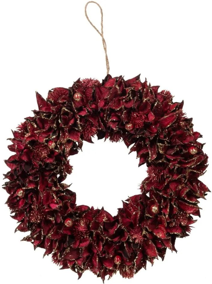 Coroniță pentru Crăciun J-Line Leaf, ø 28 cm, roșu