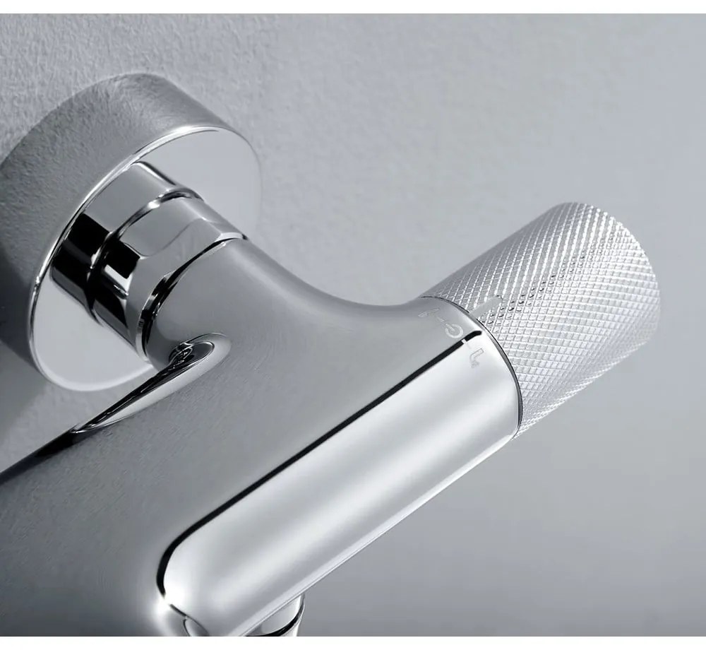 Baterie argintiu-lucios pentru cadă cu montare pe perete (2 ieșiri) Solaris – Sapho