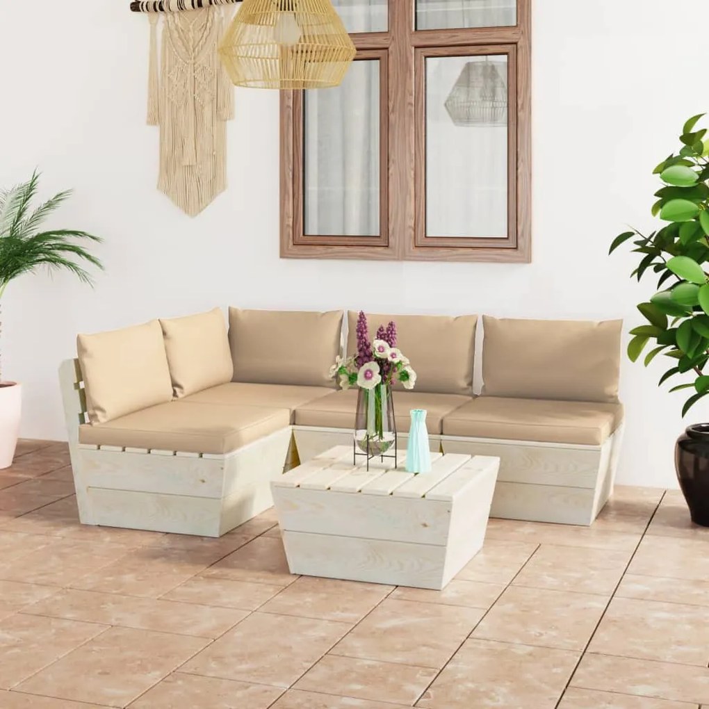 vidaXL Set mobilier grădină din paleți cu perne, 5 piese, lemn molid
