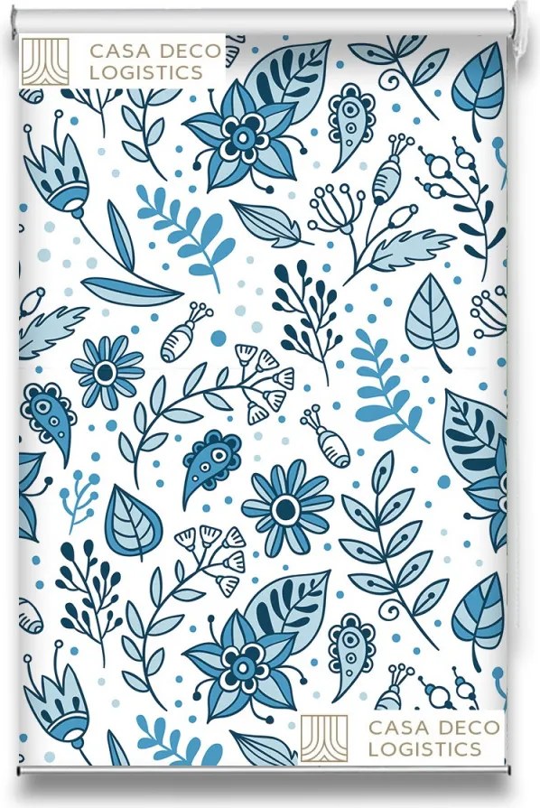 Roletă textilă Floral 8016 albă cu model floral albastru