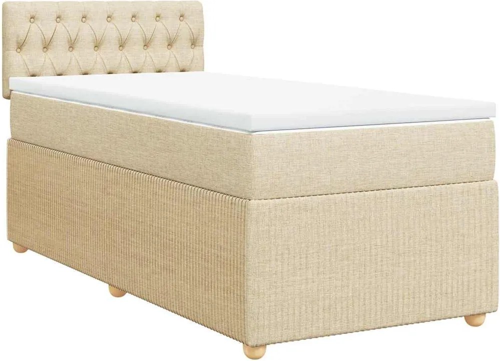 vidaXL Pat box spring cu saltea, crem, 80x200 cm, textil