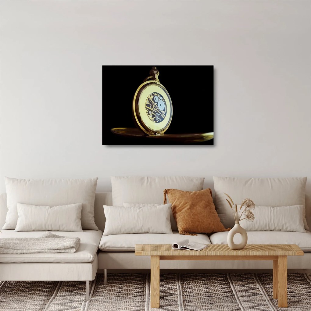 Tablou pe sticlă cu ceas de buzunar de aur (70x50 cm)