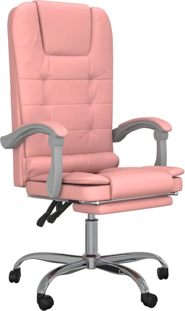 vidaXL Fotoliu de birou rabatabil cu masaj, roz, piele ecologică