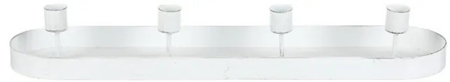 Sfeșnic metalic pentru 4 lumânări conice, oval,alb, 43 x 10 x 6 cm