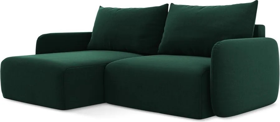 Colțar verde închis extensibil/cu spațiu de depozitare cu tapițerie din catifea (cu colț pe partea stângă/cu șezlong) Kalena – Makamii