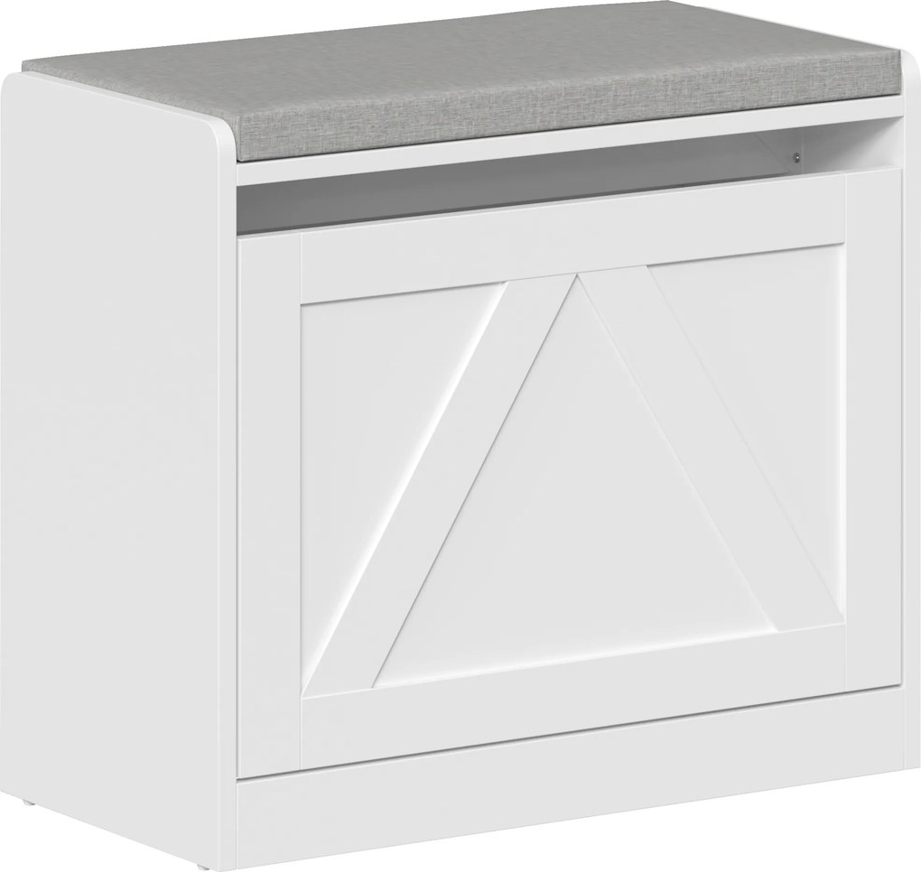 HOMCOM Bancă pantofar cu compartiment rabatabil, 60x30x52 cm, alb | Aosom Romania