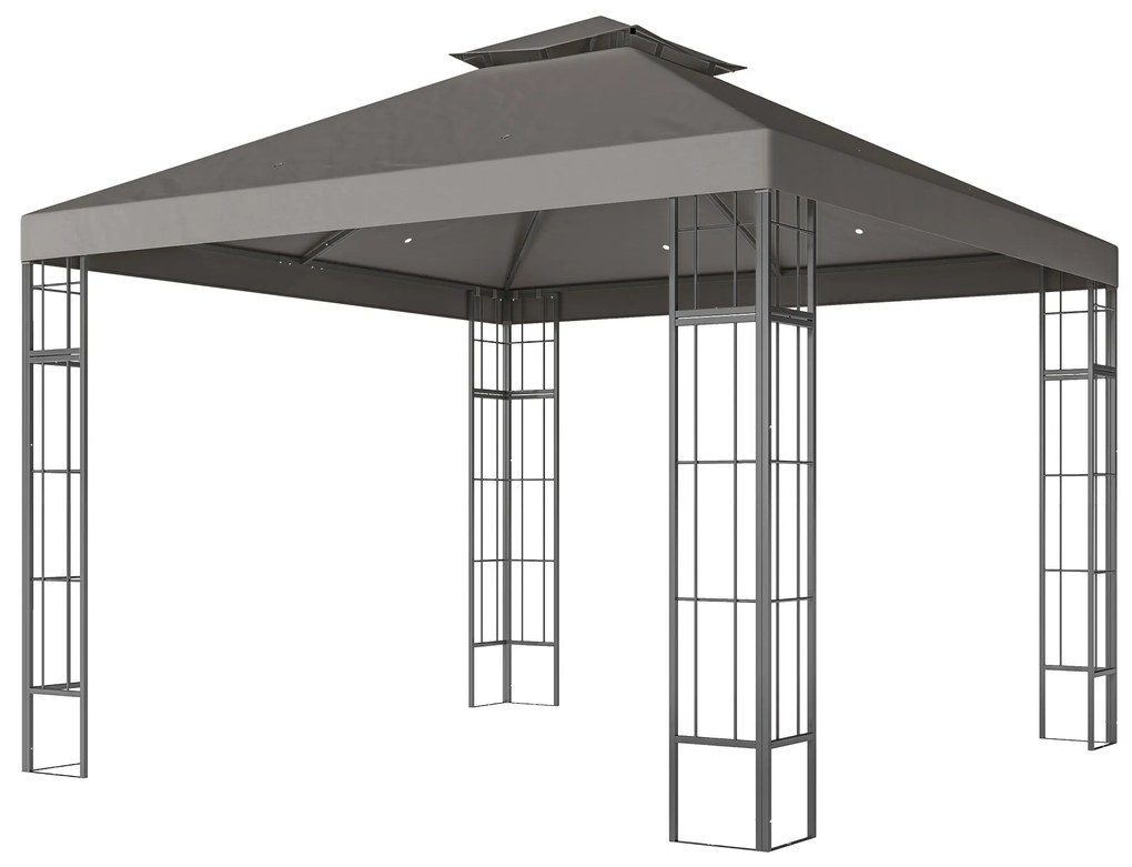 Outsunny Pavilion de grădină 3x3 m, Design cu acoperiș în două trepte, Protecție UV30+, Rezistent la UV, Protecție solară, Cadru metalic, Gri închis | Aosom Romania