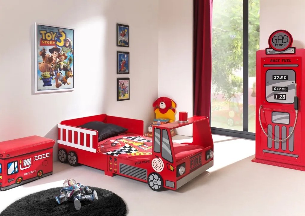 Set Cameră Pompieri Auto pentru Copii, 2 Piese, Roșu (MDF) – Vipack