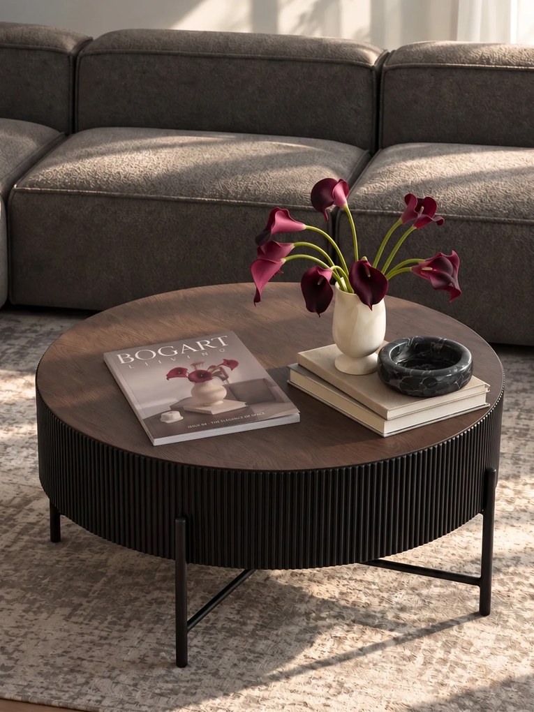 Măsuță de cafea Corbi 80 cm pentru living - nuc închis / negru mat