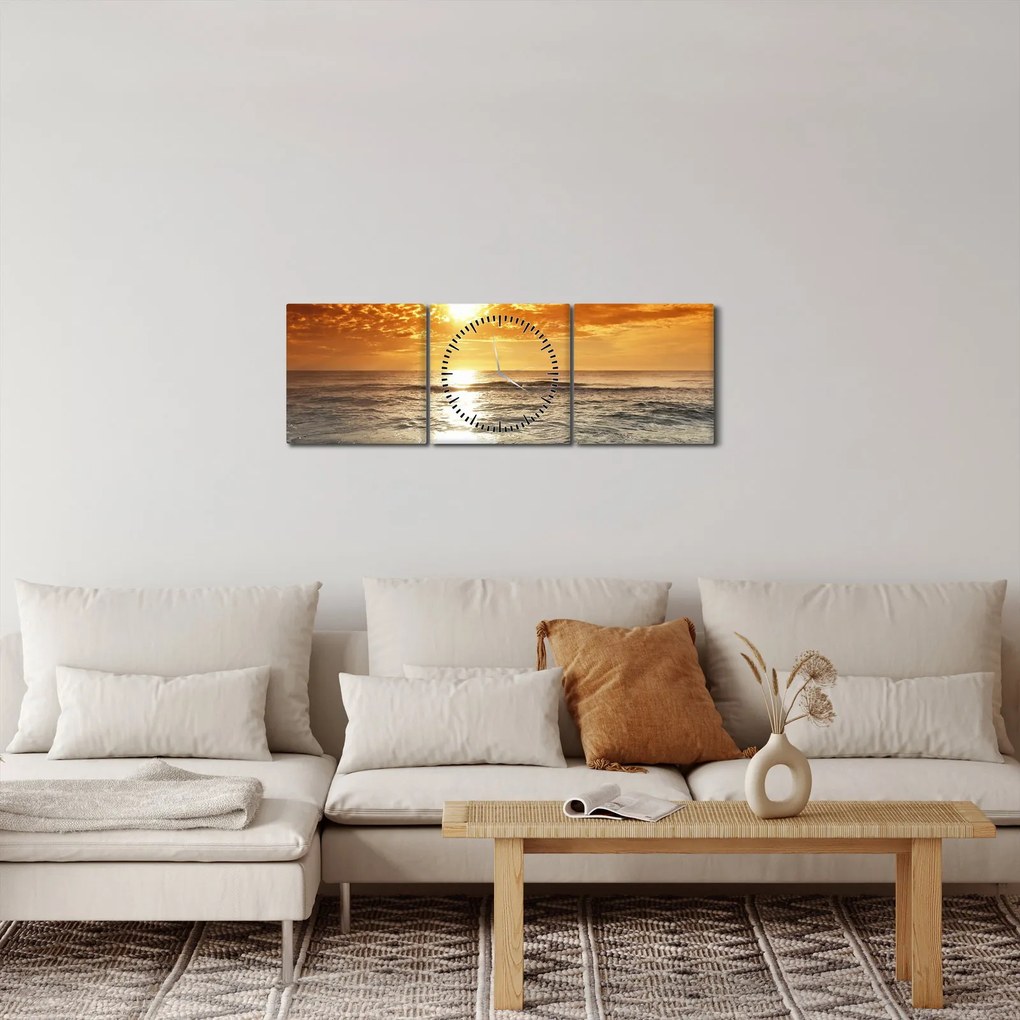 Tablou cu apus de soare din Corsica (cu ceas) (90x30 cm)