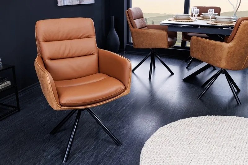 Set 2 scaune pivotante pivotant Big George, microfibra/ piele coniac