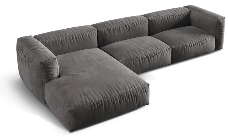Colțar modular gri cu tapițerie din catifea (cu colț pe partea stângă/cu șezlong) Martina – Micadoni