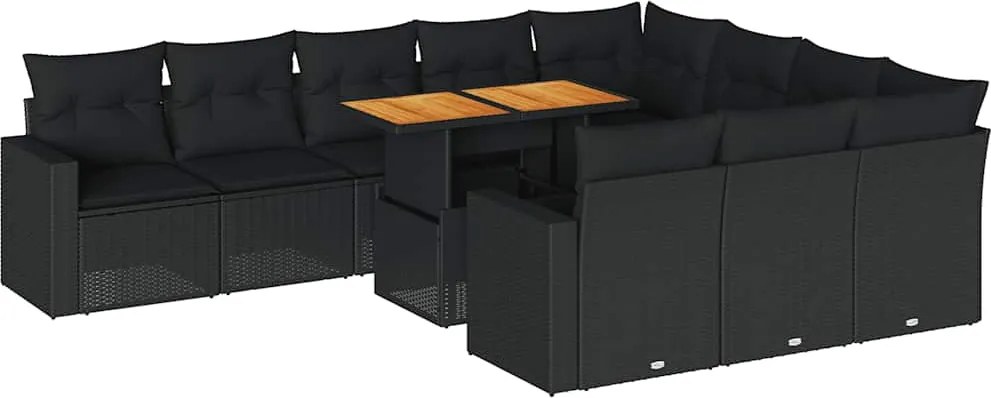 vidaXL Set canapele de grădină cu perne, 11 piese, negru, poliratan