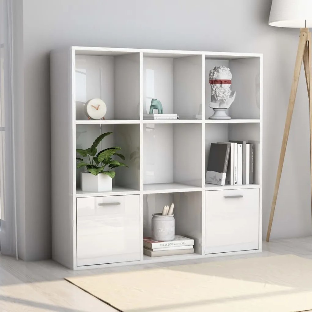 801122 vidaXL Bibliotecă, alb extralucios, 98 x 30 x 98 cm, lemn prelucrat