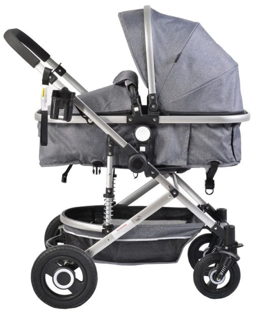 Carucior nou nascuti 2 in 1 NOVOKIDS™ Ciarra Silver PRO , Cu geanta bebe, Cadru Aluminiu , Amortizoare, Roti din cauciuc plin AVE, Landou, Modul