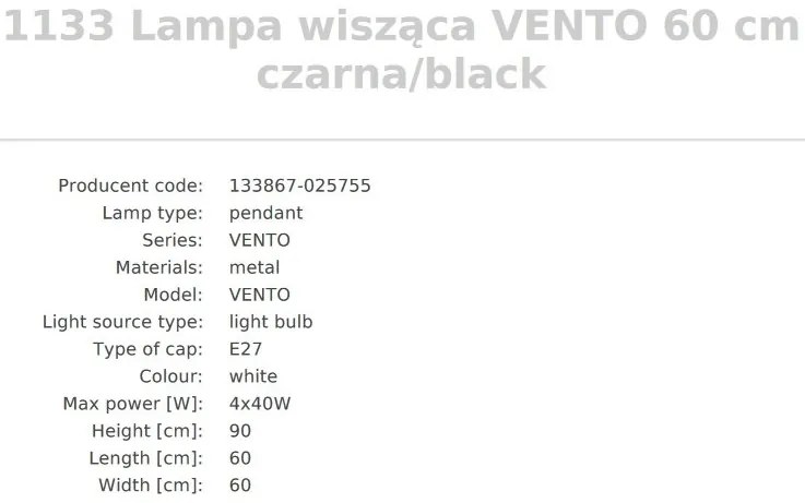 Pendul design modern Vento negru