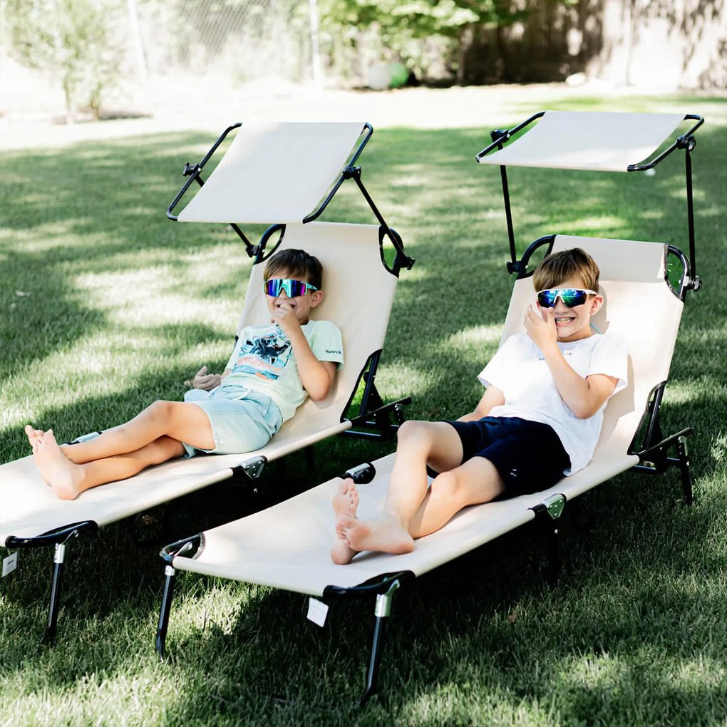 Outsunny Set de 2 șezlonguri pliabile cu copertină, șezlong de grădină cu spătar reglabil în 5 trepte, maro | Aosom Romania