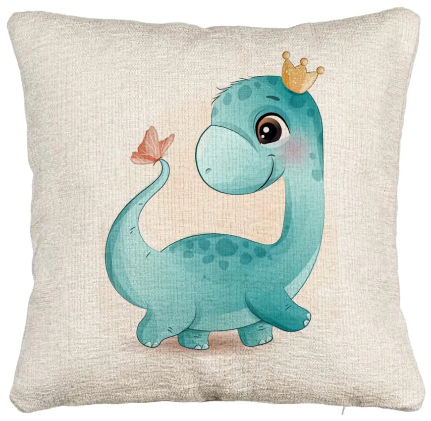 Perna Decorativa Canapea, Model Blue Baby Dinozaur, 40x40 cm, Cu fermoar