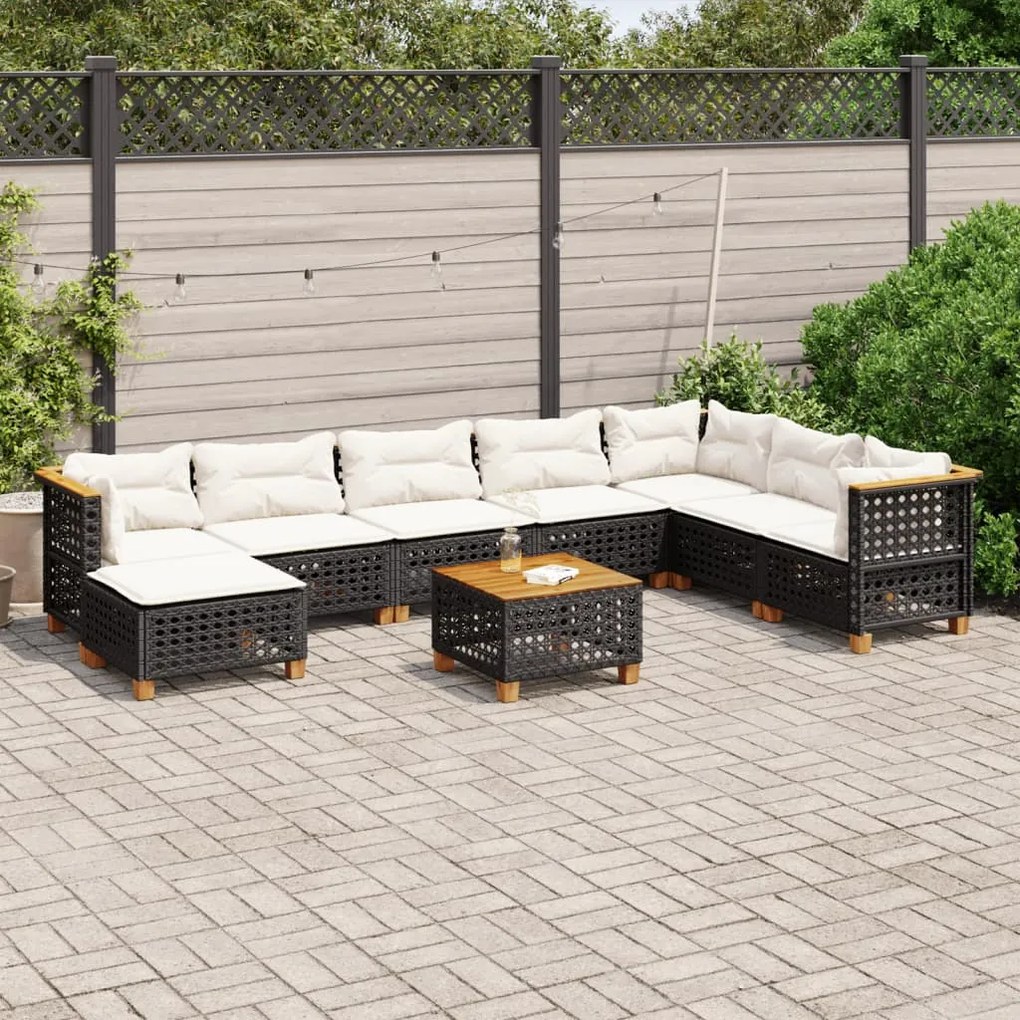 vidaXL Set mobilier de grădină cu perne, 9 piese, negru, poliratan