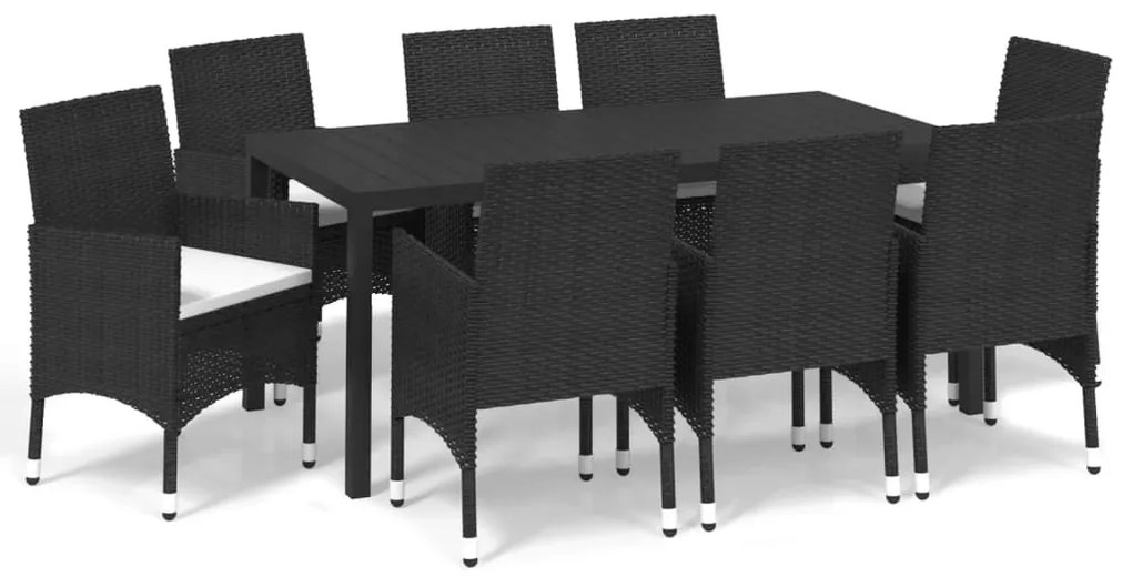 3095014 vidaXL Set mobilier de grădină cu perne, 9 piese, negru, poliratan