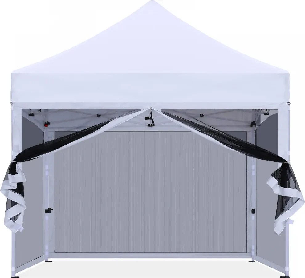 ABCCANOPY – Cort pavilion pliabil 3x3 m, cu pereți Mesh anti-insecte, înălțime reglabilă (3 trepte), impermeabil, protecție UV, Alb,