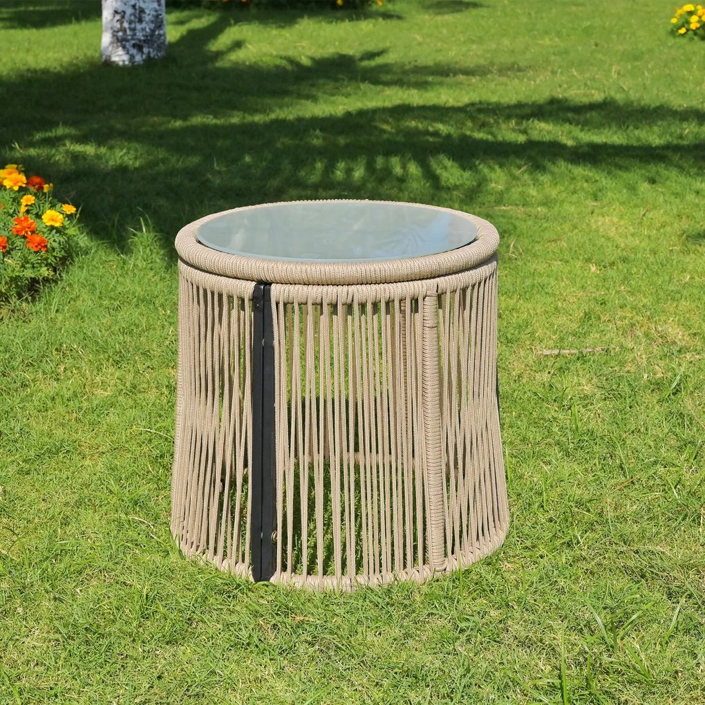 Set de mobilier de grădină cu cadru din fier, acoperit cu frânghie împletită manual și design în formă de L, Bej