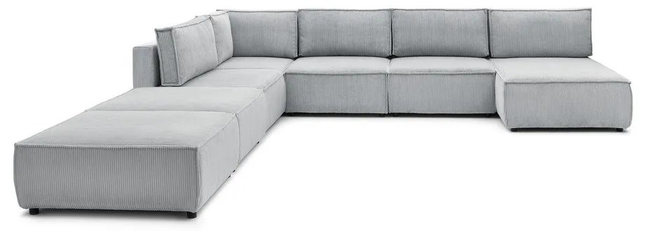 Colțar gri deschis cu tapițerie din catifea reiată (în formă de "U"/cu colț variabil) Nihad modular – Bobochic Paris