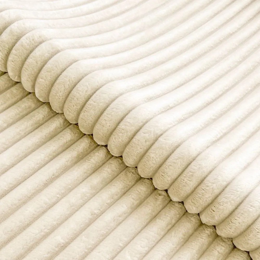 Colțar bej cu tapițerie din catifea reiată (cu colț pe partea dreaptă/în formă de ”L”) Marbeya – Ropez