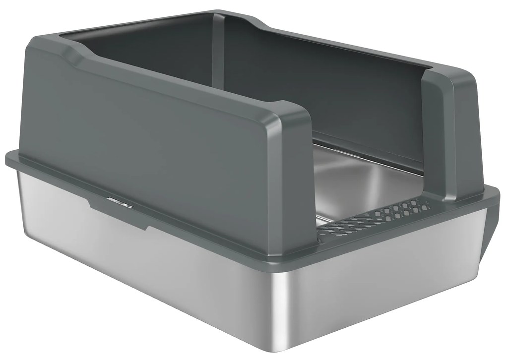 PawHut Lădiță de nisip pentru pisici din oțel inoxidabil 85L capacitate mare, toaletă semi-închisă, 71 x 50,8 x 35,5 cm gri | Aosom Romania
