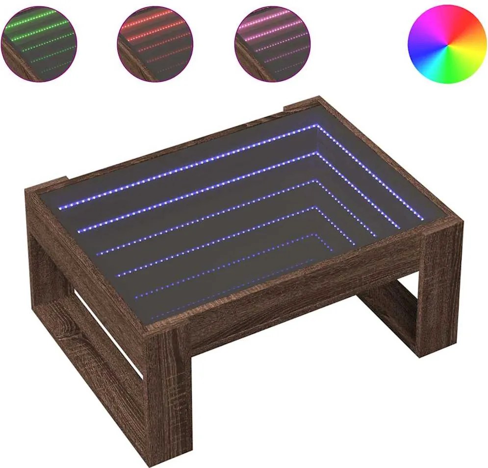 vidaXL Măsuță de cafea cu LED infinity, stejar maro, 70x53x30 cm