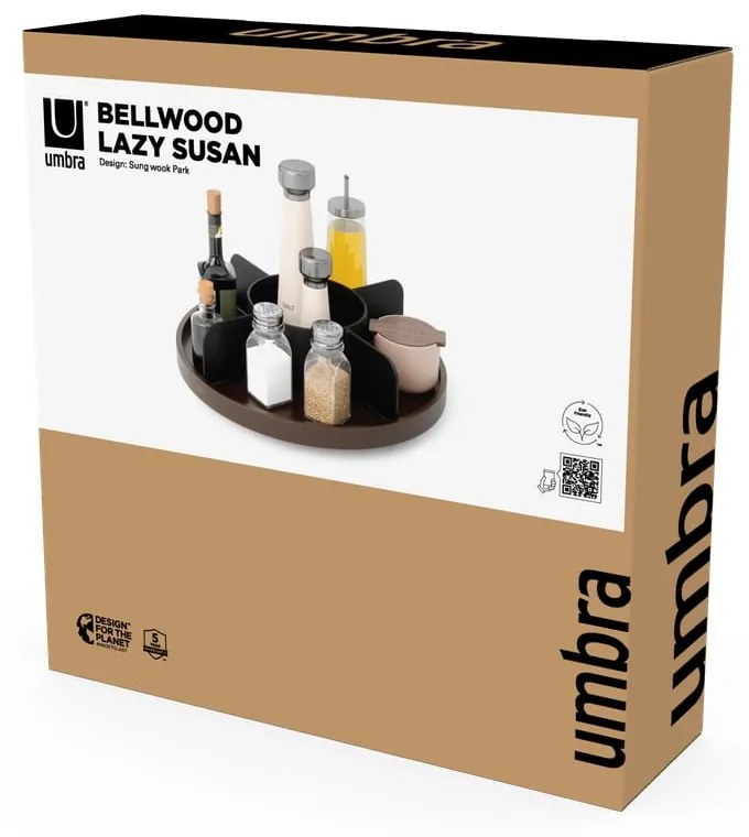 Organizator de baie negru pentru cosmetice/rotativ din lemn Bellwood – Umbra