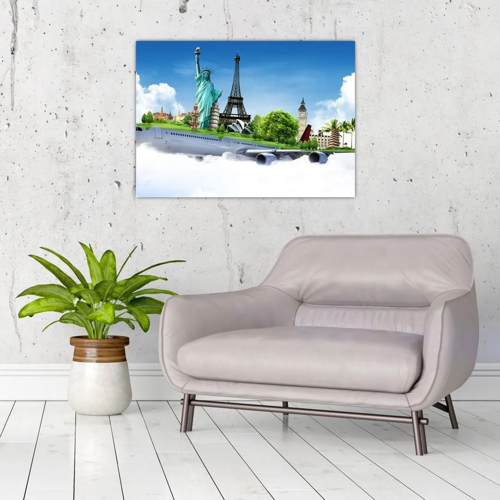 Tablou pe sticlă - Călătorie în jurul lumii (70x50 cm)