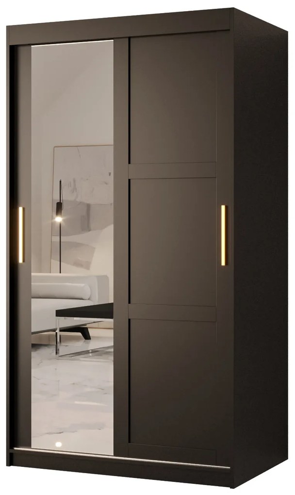 Dulap de haine Riven 2 100 (mat negru) (cu oglindă). 1064168