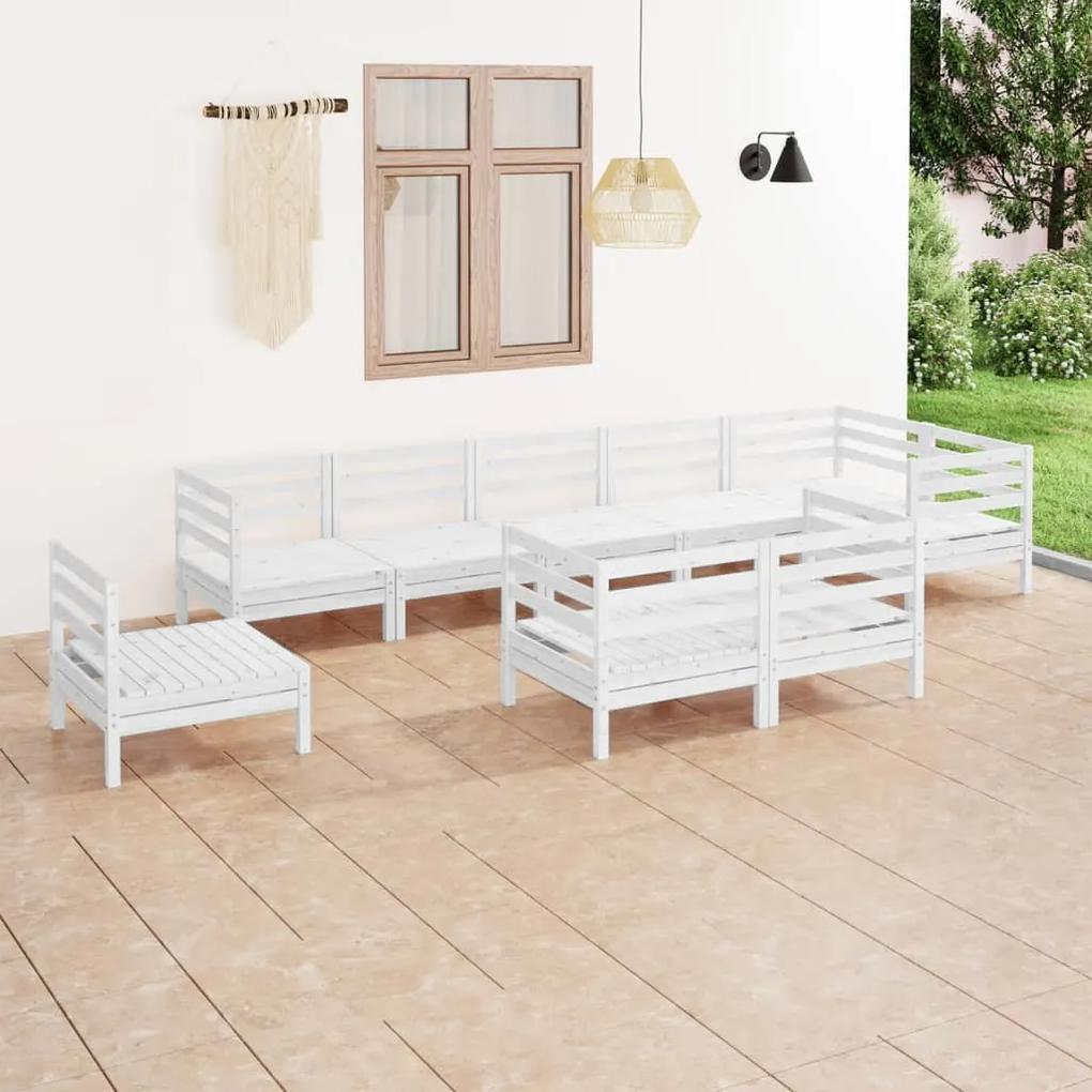 3082945 vidaXL Set mobilier de grădină, 9 piese, alb, lemn masiv de pin