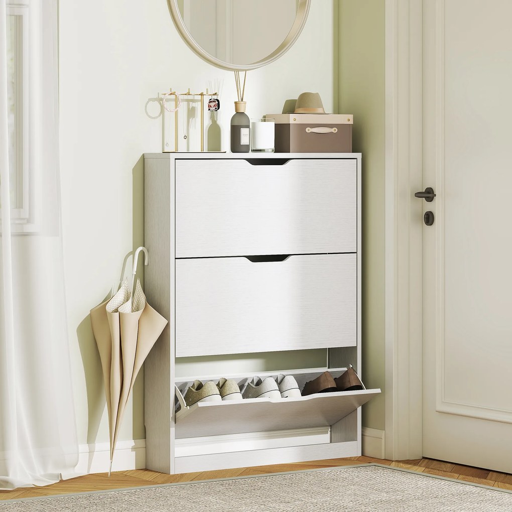 HOMCOM Dulap Subțire cu 3 Uși Rabatabile, pentru 12 Perechi de Pantofi, 80x17x108 cm, Alb | Aosom Romania