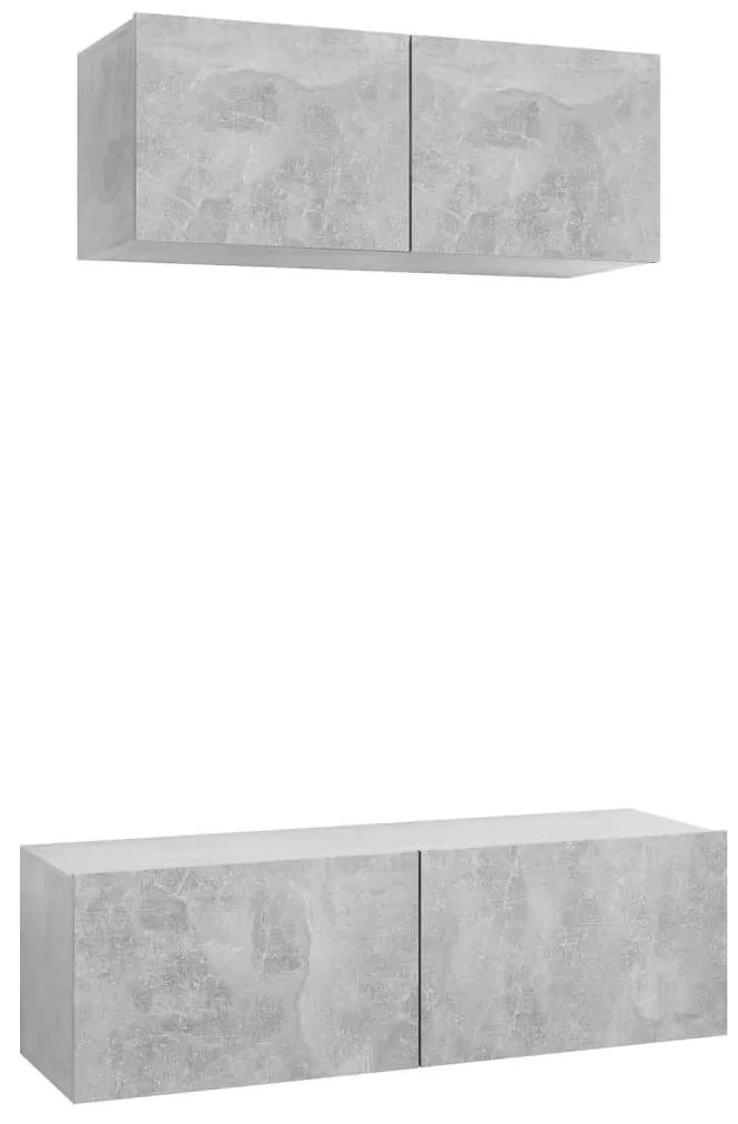 Set dulap TV, 2 piese, gri beton, PAL 2, Gri beton, 80 100 x 30 x 30 cm