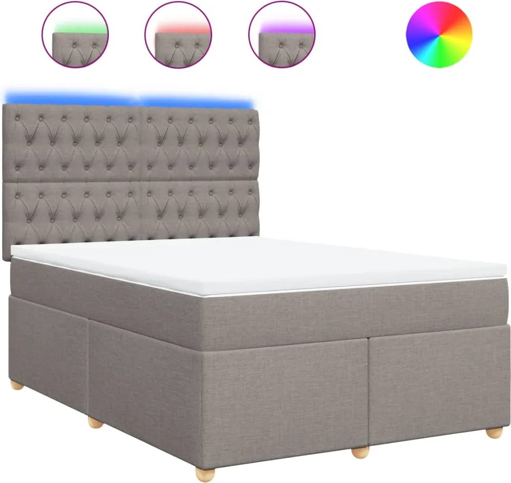 vidaXL Pat box spring cu saltea, gri taupe, 140x200 cm, textil