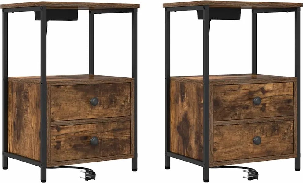 vidaXL Dulap de noapte cu sertar 2 pcs Stejar fumuriu 40 x 31 x 60 cm