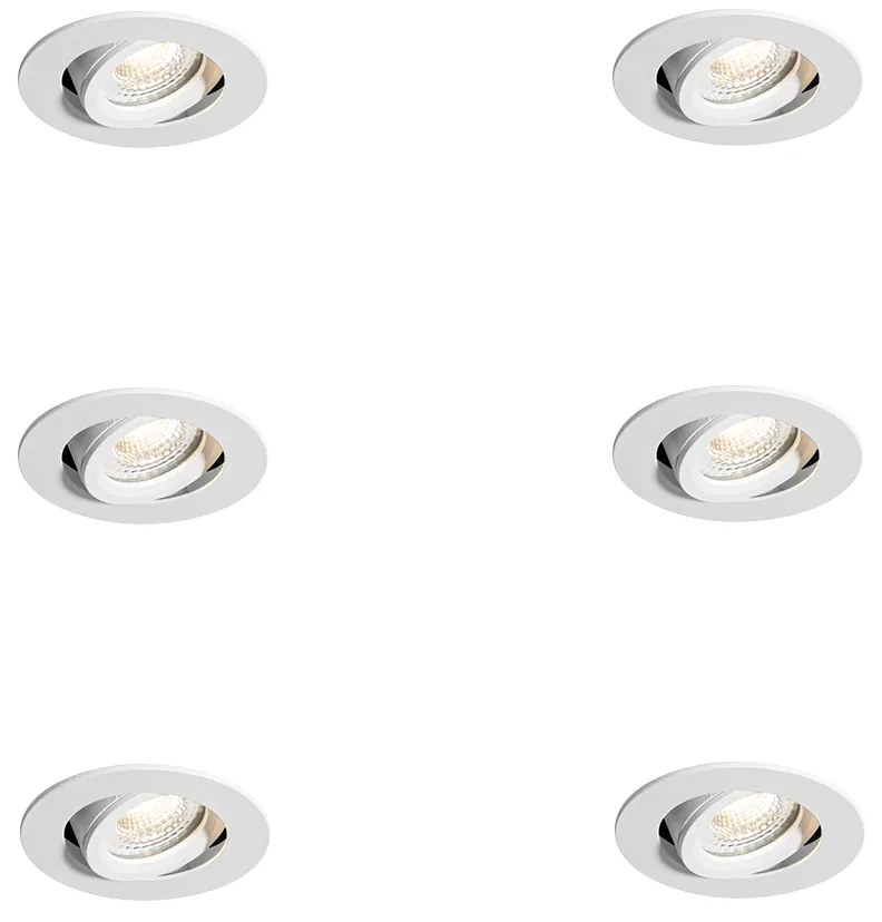 Set de 6 Spoturi încastrate orientabile albe 6,5 cm cu LED IP54 Ultra Subțiri - Pupil