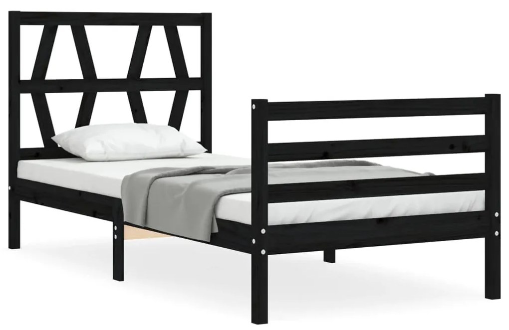 3194340 vidaXL Cadru de pat cu tăblie Small Single, negru, lemn masiv