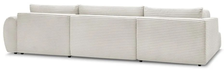 Colțar crem extensibil/cu spațiu de depozitare cu tapițerie din catifea reiată (cu colț pe partea stângă/în formă de "U") Lucien – Bobochic Paris