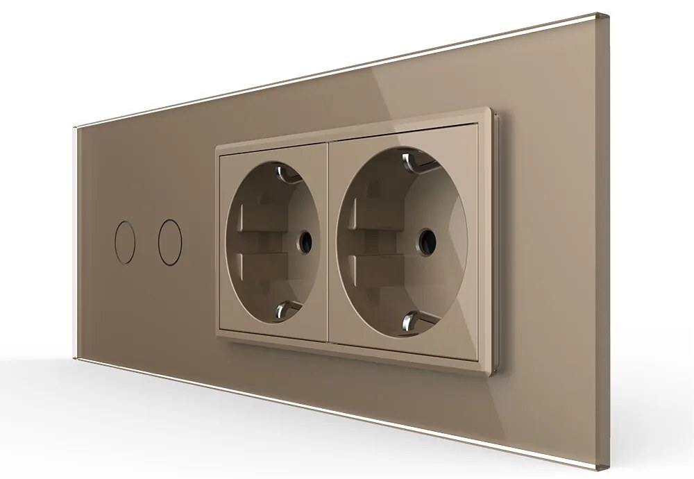 Intrerupator Dublu + 2 Prize LIVOLO cu Rama Din Sticla, Standard Italian, 6M