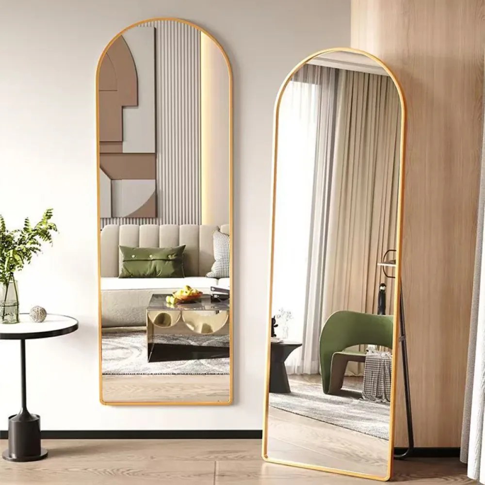 Oglindă decorativa, arcuita, cu ramă metalică, oglindă podea, perete sau montare independenta, 150x40 cm