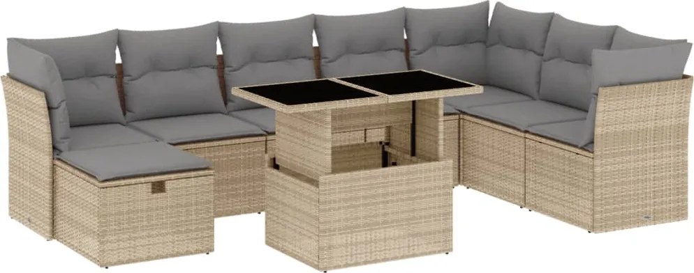 vidaXL Set canapele de grădină, 9 piese, cu perne, bej, poliratan
