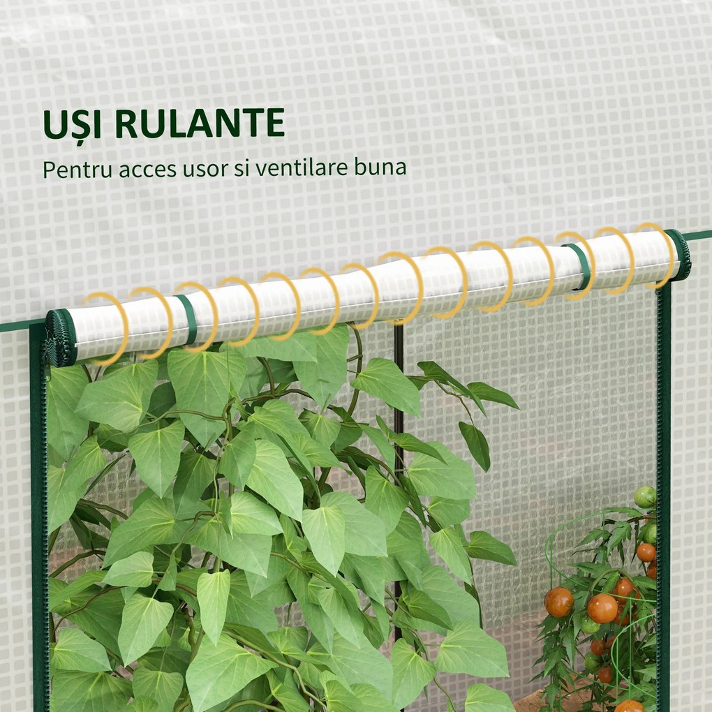 Outsunny Seră de Grădină, Seră pentru Plante cu 2 Uși Batante Rulante, Acoperire PE, Anti-UV, 2x1x1,78 m, Alb | Aosom Romania