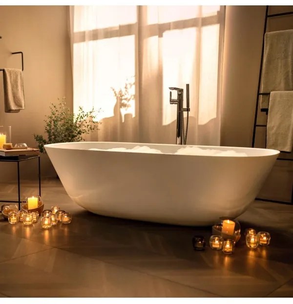 Cada free-standing, Villeroy&amp;Boch Theano, compozit Quaryl, 155x75cm, Alb Alpin, UBQ155ANH7F200V-01
