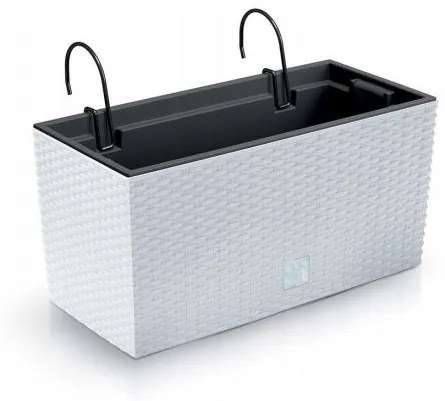 Jardiniera decorativa, suport metalic, imitatie ratan, alb, 39.5x18.5x19.5 cm, Rato Case W